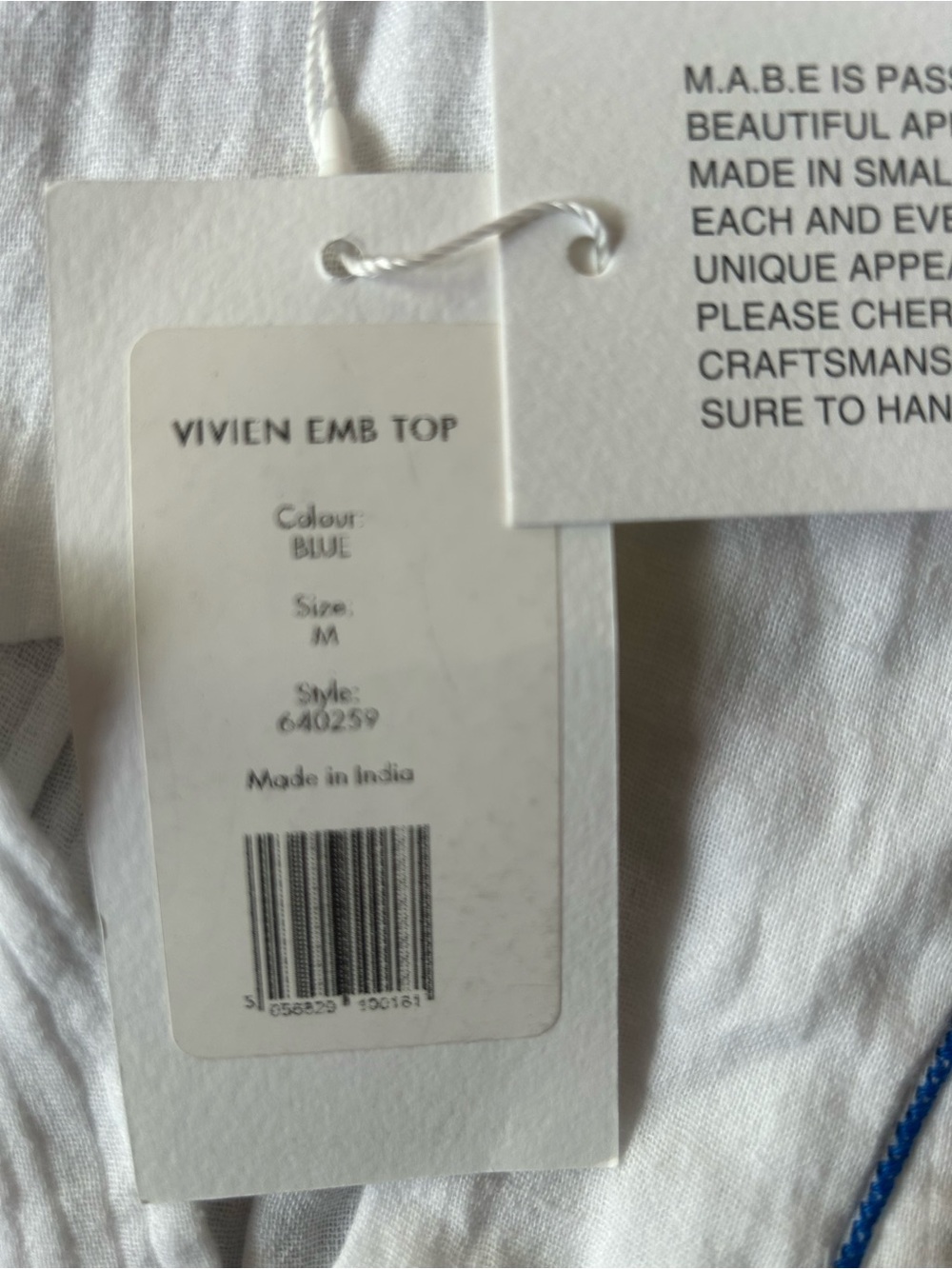 M.A.B.E Vivien Embroidered Top in Blue *NWT* Size Medium - Picture 7 of 7